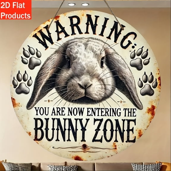 HELLOYOUNG Rabbit Warning Sign Funny Rabbit Zone Entrance Plaque Rustic Metal Tin Sign for Home Wall Decor 8x12 Inch