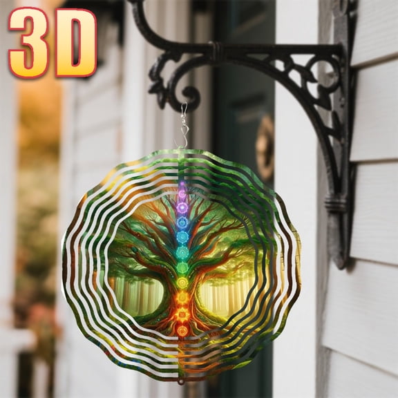 HELLOYOUNG Rainbow Wind Chimes 3D Mystical Heart Chakra Tree with 360 Rotating Hook, Christmas Gift Double-Sided Spinning Wind Chime Hanging Decor