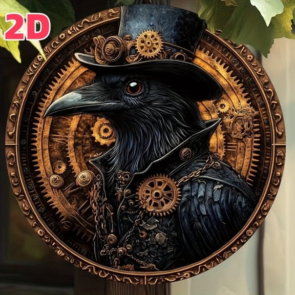 HELLOYOUNG Raven Decor with Retro Gear Design - Suitable for Home, Office, Bar & Caf | Perfect Friend Gift