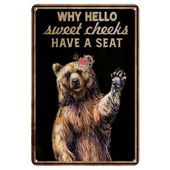 HELLOYOUNG Reclaimed Vintage Bear Metal Wall Sign Rustic Home Decor 8x12 Inch Why Hello Sweet Cheek