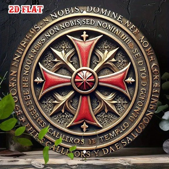 HELLOYOUNG Red Cross Iron Wall Art with Latin Inscriptions, Vintage Garage Decor for Home Restaurant Caf, Rusty Metal Tin Sign