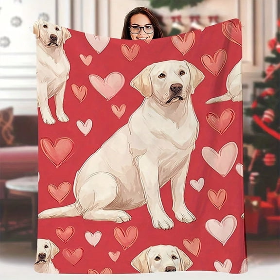 HELLOYOUNG Red Golden Labrador Retriever Hearts Flannel Blanket Soft Cozy All-Season Throw for Bed Couch Camping, Lightweight Durable Dog Lover Gift Contemporary Style Home Decor