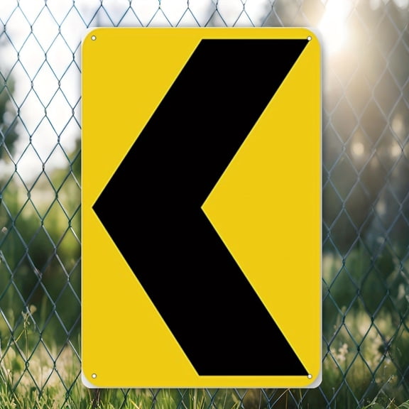 HELLOYOUNG Reflective Chevron Left Sign Metal Tin Plate, 8x12in Unframed MUTCD Compliant, High-Intensity 3m Safety Traffic Control Wall Art