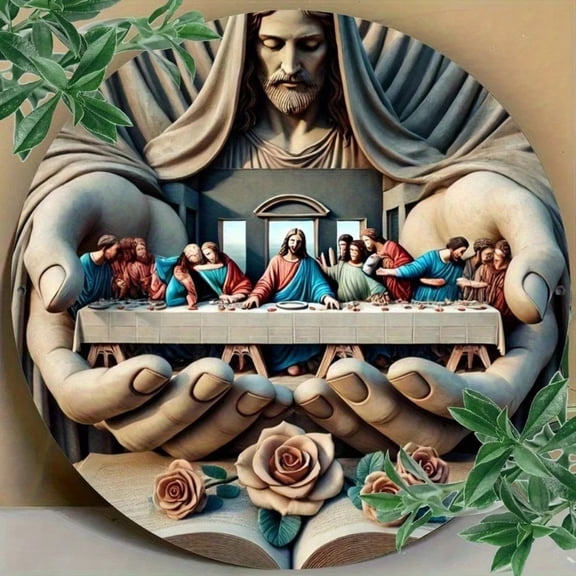 HELLOYOUNG Religious Metal Wall Art Vintage The Last Supper Sign Christian Decor for Living Room Bedroom Home Gift