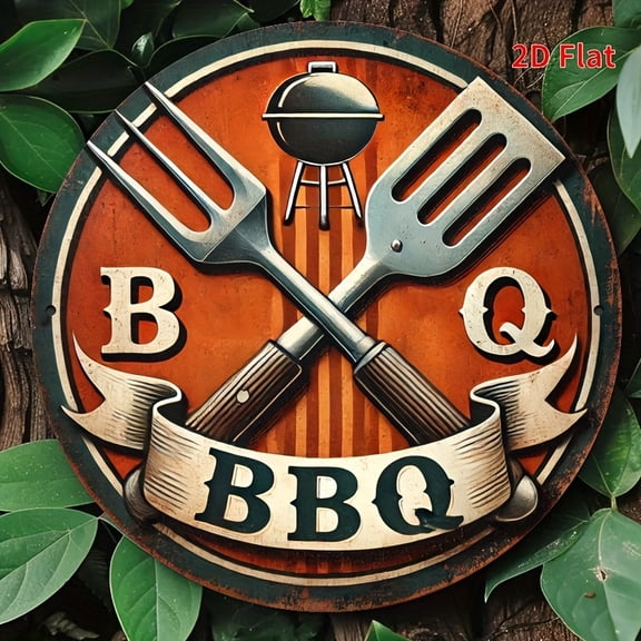 HELLOYOUNG Retro 2D BBQ Master Metal Tin Sign 8x8 Inch Round Rustic Wall Art Durable Weatherproof for Home Bar Cafe Indoor Outdoor