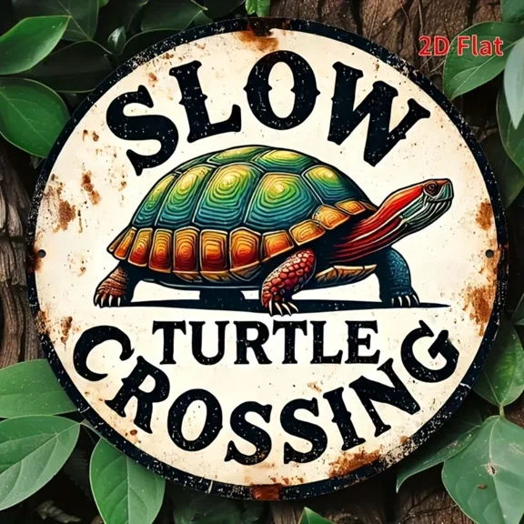 HELLOYOUNG Retro 2D Flat Aluminum Turtle & Cross Plaque - Rustic Multi-Use Wall Home Decor Sign 1pc, Vintage Theme Art