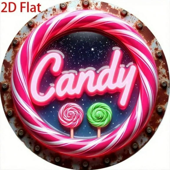 HELLOYOUNG Retro 2D Flat Neon Candy Aluminum Sign 1PC - 8x8Inch (20x20cm), Pink/Red/Green Lollipops, Vintage Decor for Home, Kitchen, Bar