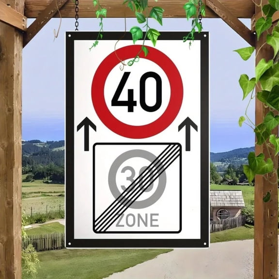 HELLOYOUNG Retro 40th Birthday Aluminum Road Sign Zone Label Wall Decor, 40 Years Number Funny Durable Gift for Home Office