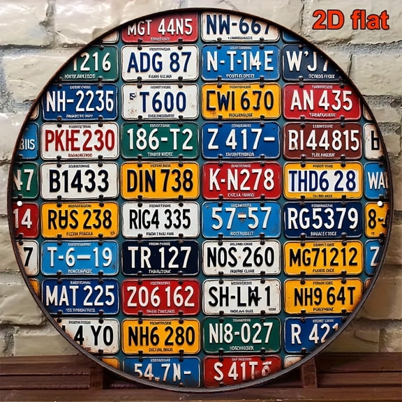 HELLOYOUNG Retro 8x8 Inch Vintage Car Number Plate Metal Sign, Rustproof Aluminum Round Wall Art Decor for Bar Cafe Home Garage