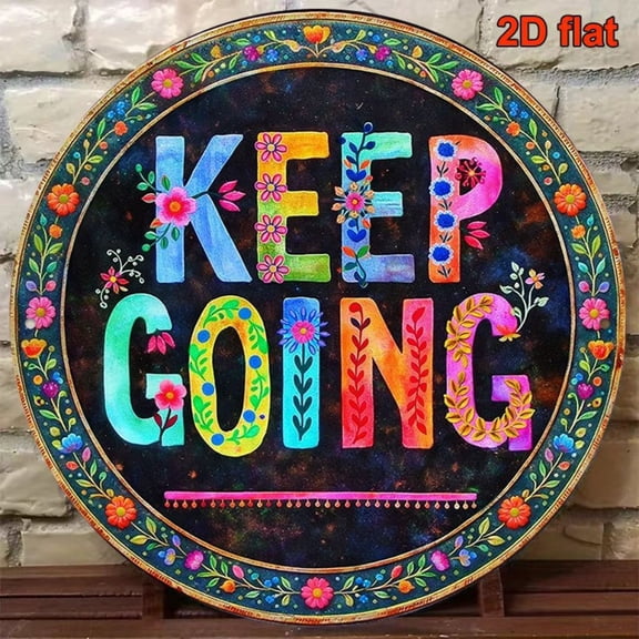 HELLOYOUNG Retro 8x8in Keep Calm and Carry on Metal Sign 2D Flat Round Plaque for Living Room Office Wall Decor