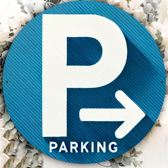 HELLOYOUNG Retro Aluminum Arrow Parking Sign, 8x8 Inch Round Vintage Wall Decor for Home Office Kitchen Party, Durable Rustic Metal Art
