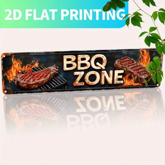 HELLOYOUNG Retro BBQ Area Metal Wall Art, 2D Flame Pattern Rustic Outdoor Decor for Patio, 1PC