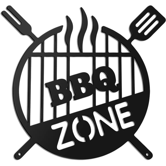 HELLOYOUNG Retro BBQ Metal Wall Sign Rustic Barbecue Decor for Outdoor Grill Zone Backyard Kitchen Round Iron Art
