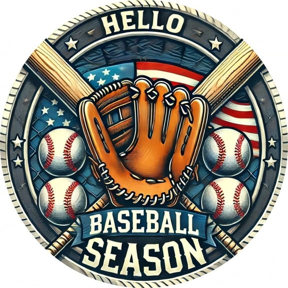 HELLOYOUNG Retro Baseball Wall Plaque Aluminum Sign 7.87x7.87 Inch Rustic Decor with Bat & Glove Motif, 2D Decorative Plaque for Man Cave, Garage, Bar, Home Office