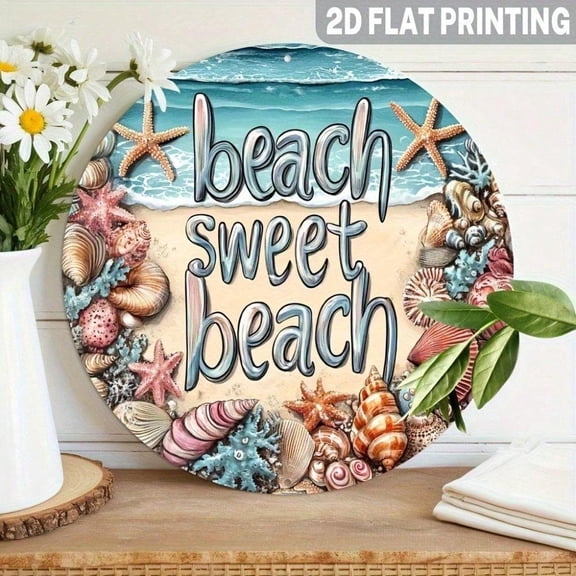HELLOYOUNG Retro Beach Wall Decor 20cm Round Seashell Starfish Nautical Coastal Art Hanging Ornament for Living Room Bedroom Summer Aesthetic Unique Gift