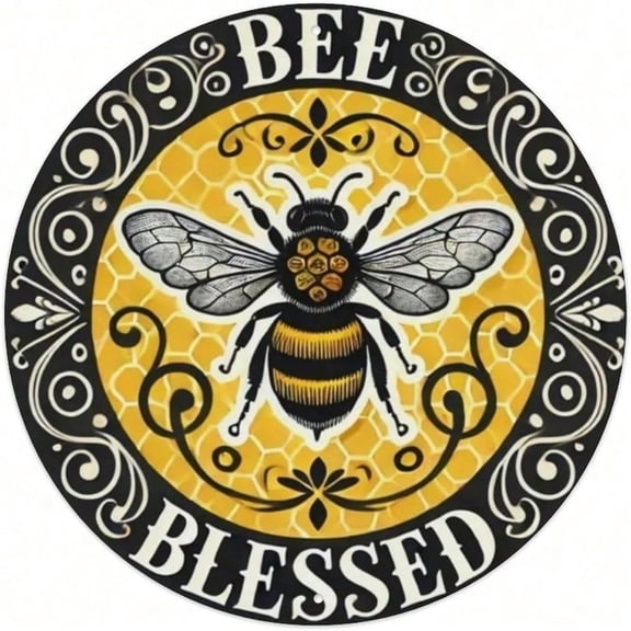 HELLOYOUNG Retro Bee Rustic Metal Wall Art 8x8 Inch Round Tin Sign Vintage Farmhouse Decor for Home Garden Bedroom Caf Hanging Plaque