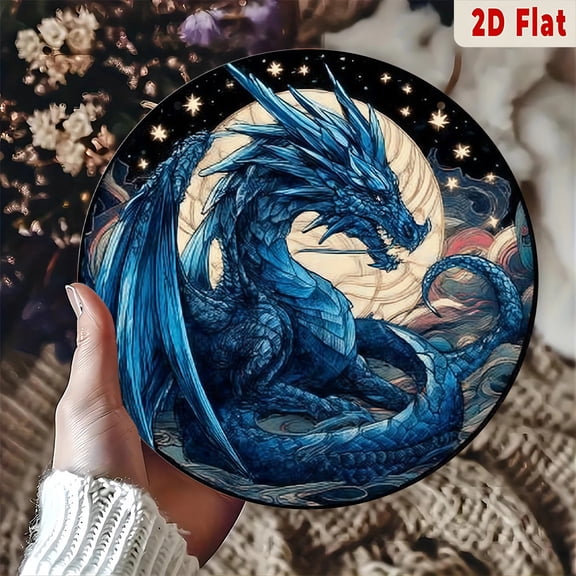 HELLOYOUNG Retro Blue Dragon Metal Sign 7.87x7.87 Inch, Rustic Aluminum Wall Decor for Home Garden, Birthday Gift for Dragon Lovers