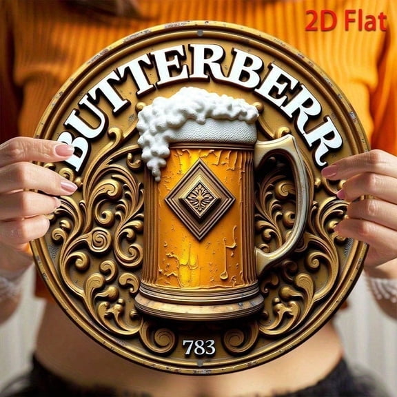 HELLOYOUNG Retro Butterbeer Metal Wall Sign, 8 Inch Round Aluminum Vintage Decor, Rustic Wall Art for Home Bar Cafe Garage