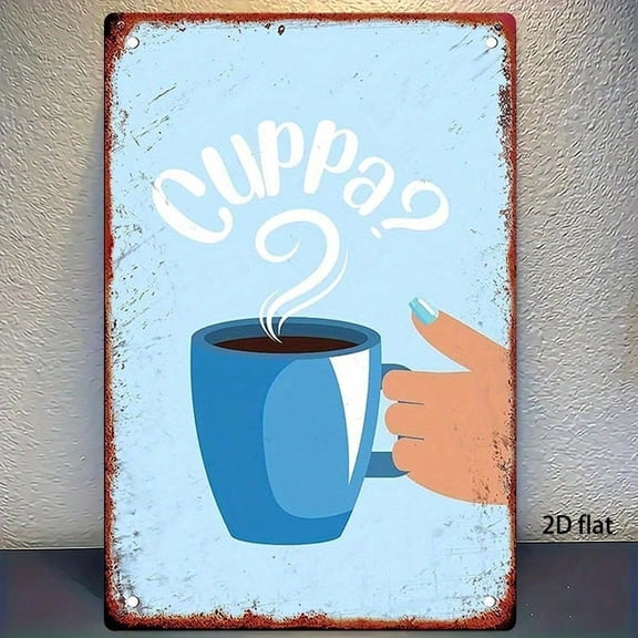HELLOYOUNG Retro Cuppa Kitchen Wall Sign Rustic Metal Coffee Lover Decor Vintage Tin Poster for Home Cafe Bar Gift