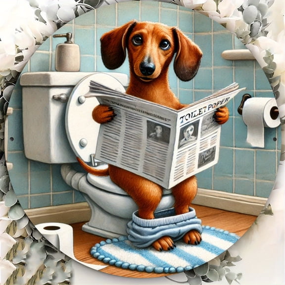 HELLOYOUNG Retro Dachshund Wood Circle Sign 2D Flat Art Funny Wall Decor for Home Bar Bathroom