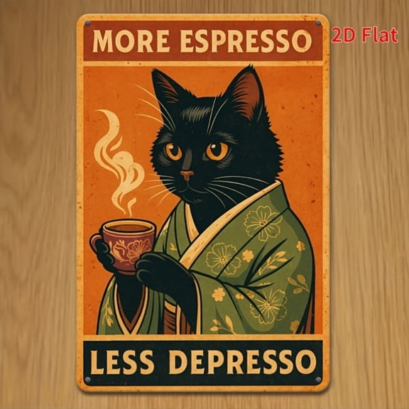 HELLOYOUNG Retro Espresso Metal Sign 8x12 Inch, Italian Coffee Wall Decor for Home Bar Cafe, Vintage Tin Sign with Hanging Holes Rustic Art