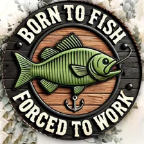 HELLOYOUNG Retro Fishing Wall Sign: Fishing Enthusiast, Trapped by Reality 8 x 8 Inch Round Metal Ornament with Big-mouthed Bass and Anchor