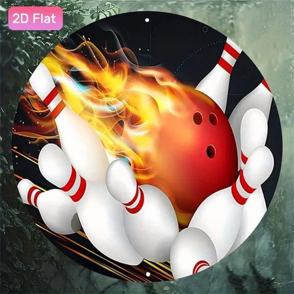 HELLOYOUNG Retro Flame Bowling Pin Bottle Cap Metal Tin Sign, 20x20 Cm Vibrant Red Wall Art for Bar Garage Decor