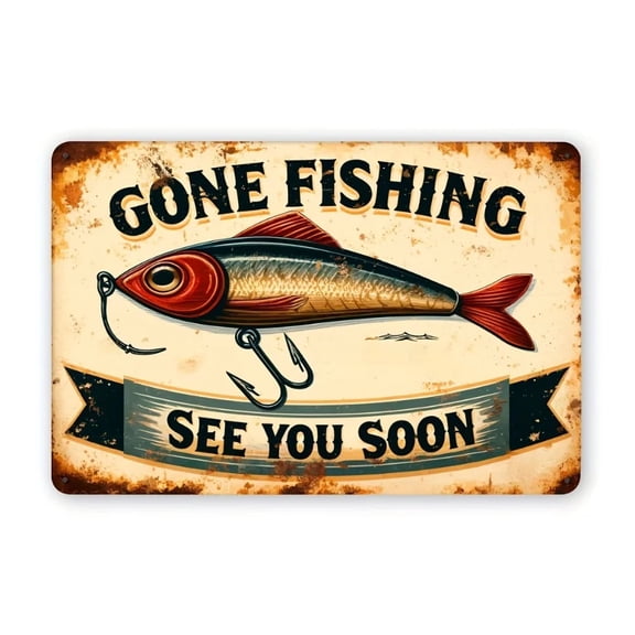 HELLOYOUNG Retro Gone Fishing Aluminum Metal Sign Vintage Wall Decor Plaque for Home Bar Cafe Garage Man Cave