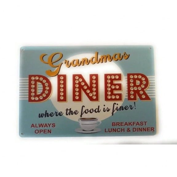 HELLOYOUNG Retro Grandma's Diner Always Open Metal Sign, Nostalgic Kitchen Wall Decor for Home or Restaurant