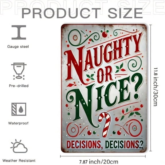 HELLOYOUNG Retro Iron Tin Sign Naughty or Nice Rustic Metal Wall Decor for Home Bar Cafe Garage Farmhouse Living Room Kitchen Bedroom Halloween Decoration