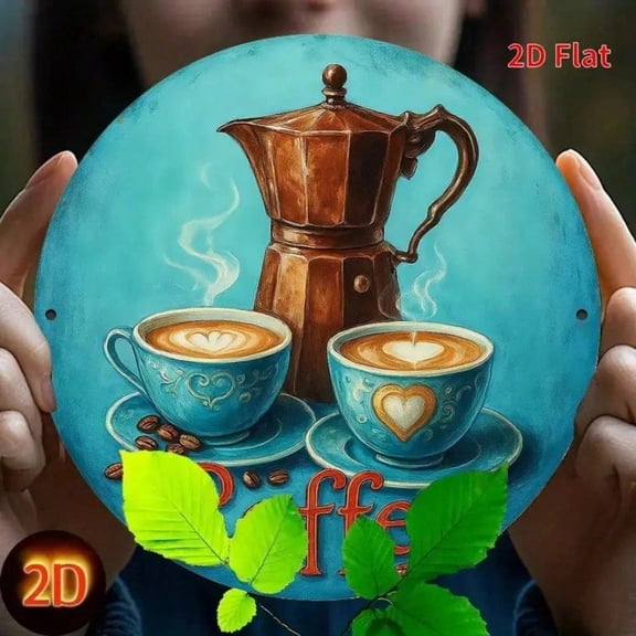 HELLOYOUNG Retro Italian Coffee Metal Sign Turquoise Heart Wall Art Decor Vintage Tin Plaque for Cafe Kitchen