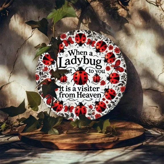 HELLOYOUNG Retro Ladybug Metal Wall Art, 7.8 Inch Round  Plaques & Signs  for Home Bar Cafe Garage Decor, Random Holes on Sides, Wedding Birthday Party Room Decoration