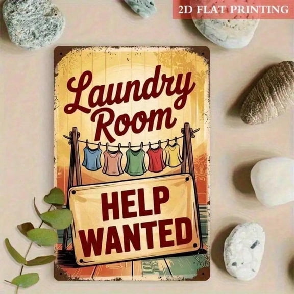 HELLOYOUNG Retro Laundry Sign 8x12 Inches, Vintage Metal Wall Art, Unique Home Key Holder for Farmhouse Style Bathroom Decoration