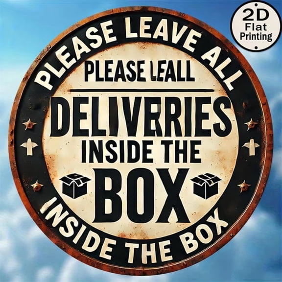 HELLOYOUNG Retro Metal Parcel Sign 8 Inch Delivery Mailbox Sign with "Leave Package Inside" Message for Porch Cafe Party Outdoor Door Decor Sign Vintage Tin Art
