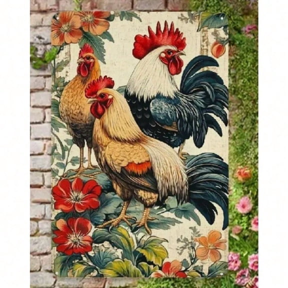HELLOYOUNG Retro Metal Rooster Wall Art 8x12 Inch, Rustic Farmhouse Kitchen Bathroom Decor Sign, Vintage Home Decoration Gift for House