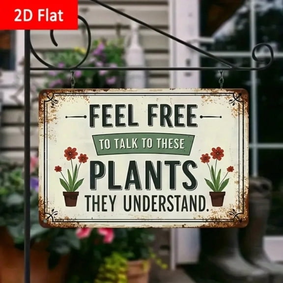 HELLOYOUNG Retro Metal Sign Vintage "Feel Free To Talk To These Plants" Quote for Home Garden Wall Decor, Rustic Funny Gift 1pc