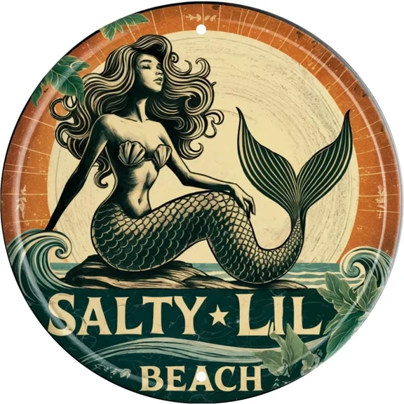 HELLOYOUNG Retro Metal Sign with Mermaid 20x20 cm - Stylish Decor & Perfect Gift for Home, Bedroom & Living Room