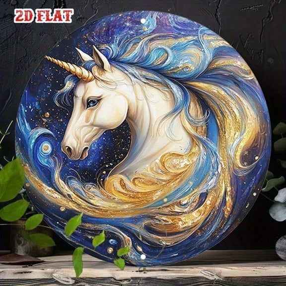 HELLOYOUNG Retro Metal Tin Sign, Celestial Unicorn Wall Decor 8 Inch, Frameless Aluminum Art for Home Bar Cafe Indoor Outdoor Wall