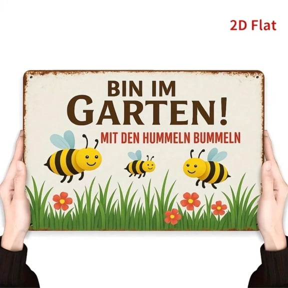 HELLOYOUNG Retro Metal Wall Art Sign 2D Flat Vintage Iron Garden Decor with Cheerful Bumblebees Flowers for Outdoor Indoor