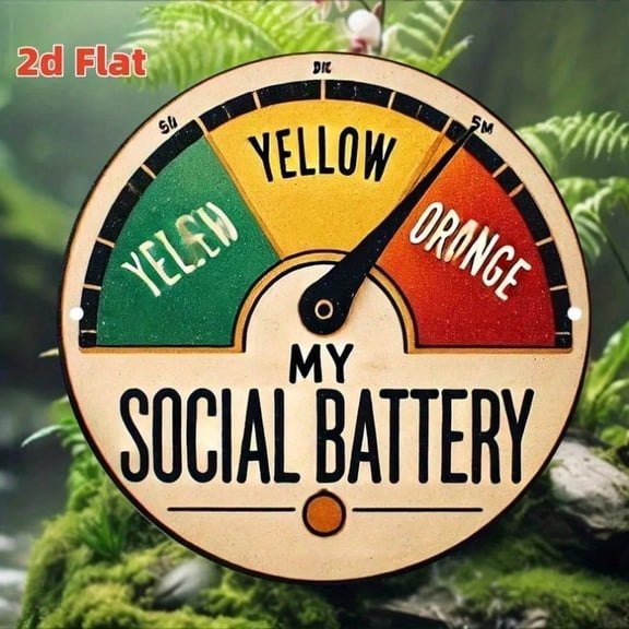 HELLOYOUNG Retro Metal Wall Sign "My Social Battery" Funny Home Decor, 8x12 Inch Vintage Tin Sign for Bar Cafe Kitchen, Rustic Wall Art Gift