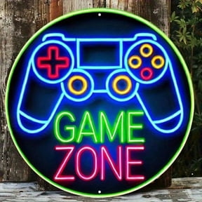 HELLOYOUNG Retro Metal Wall Sign Vintage Gaming Controller 7.8x7.8 Inch Durable Iron Decor for Man Cave Game Room, Home Office, Personalized Gamer Gift, Rustic Tin Poster Art