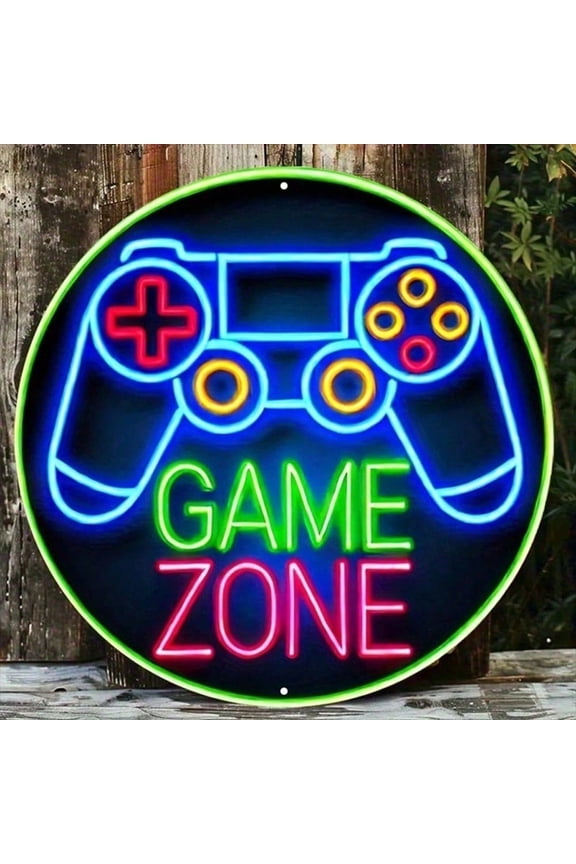 Retro Metal Wall Sign Vintage Gaming Controller 7.8x7.8 Inch Durable Iron Decor for Man Cave Game Room, Home Office, Personalized Gamer Gift, Rustic Tin Poster Art