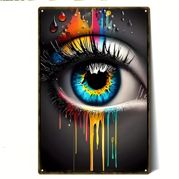 HELLOYOUNG Retro Metal Wall Sign Vintage Tin Art for Home Bar Cafe Decor, Colorful Drip Eye Design Christmas Garden Rustic Decor