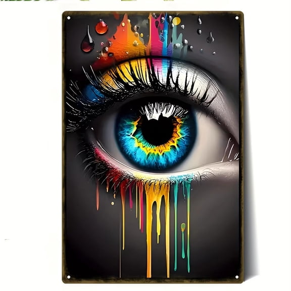 HELLOYOUNG Retro Metal Wall Sign Vintage Tin Art with Colorful Drip Eye Decor for Home Bar Cafe Garden, Rustic Round Wall Hanging Decor