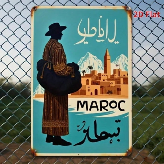 HELLOYOUNG Retro Moroccan Marrakech Cityscape Metal Wall Sign, Handmade Vintage Home Decor With Arabic Script & English Text, Antique Style For Living Room Bedroom, TikTok Bestseller Plaques & Signs