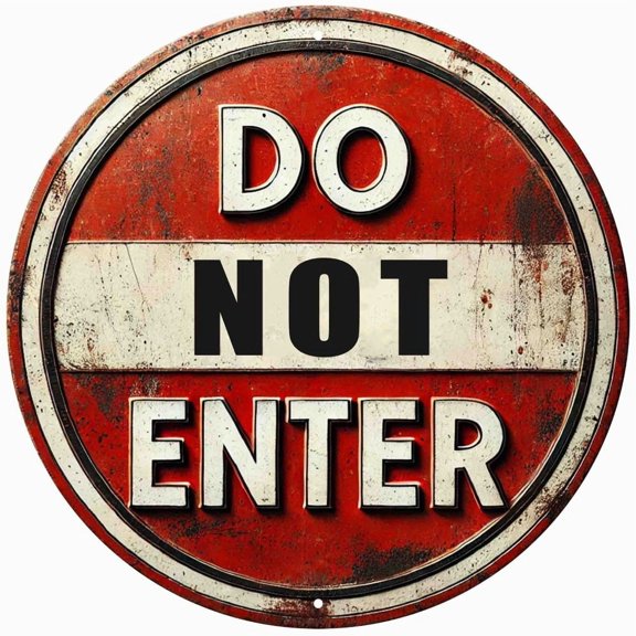 HELLOYOUNG Retro No Entry Wall Art Sign, Rustic Red White Metal Tin Sign for Garage Bar Cafe Club Living Room Decor, 7.87 Inch