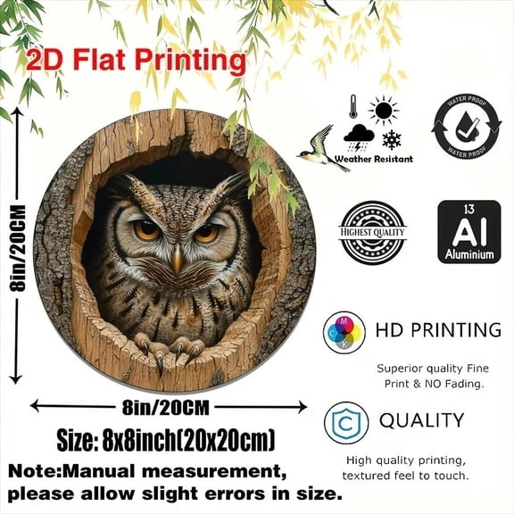 HELLOYOUNG Retro Owl Round Tin Sign Vintage Metal Wall Art for Kitchen Living Room Office Christmas Thanksgiving Gift