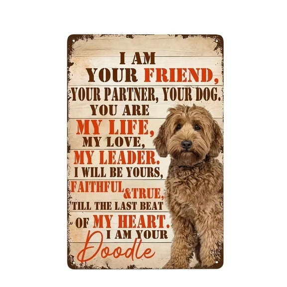 HELLOYOUNG Retro Poodle Metal Sign Wall Art, Vintage Rusty Look "I Am Your Friend" Home Decor, Gift for Dog Lovers