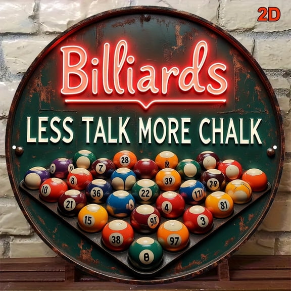 HELLOYOUNG Retro Pool Table Metal Sign Less Talk More Chalk Sarcasm Wall Art Decor 8 Inch Tin Sign for Bar Game Room Man Cave Funny Vintage Pub Home Gift