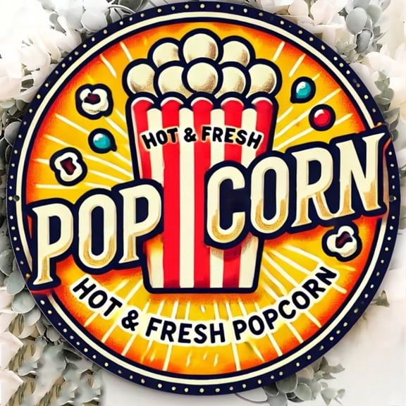HELLOYOUNG Retro Popcorn Tin Sign 8x8 Inch Vintage Wall Art Waterproof Metal Plaque Home Cafe Bar Restaurant Decor Heat Resistant